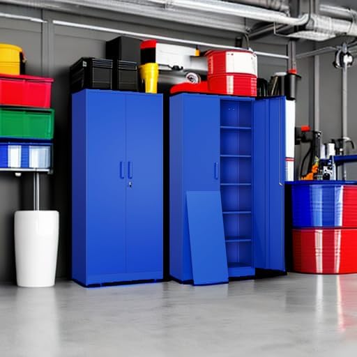 Yizosh Metal Garage Storage Cabinet with 2 Doors and 5 Adjustable Shelves - 71" Steel Lockable File Cabinet,Locking Tool Cabinets for Office,Home,Garage,Gym,School (Blue)
