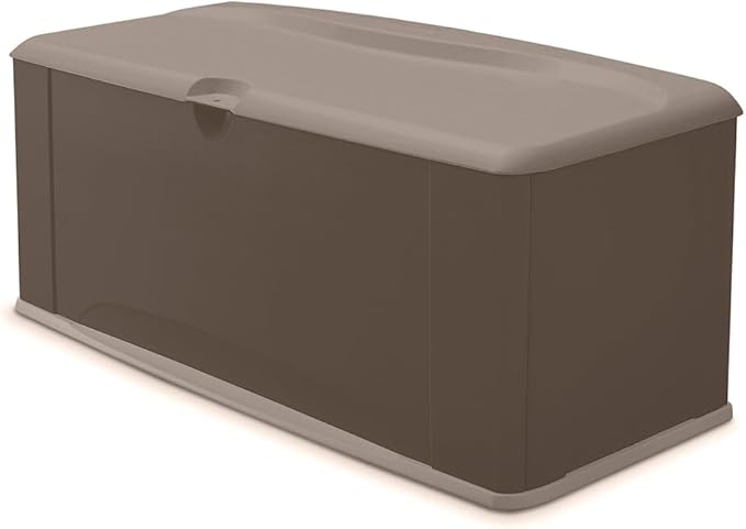 Rubbermaid Extra Large Resin Outdoor Storage Deck Box with Seat (120 Gal), Weather Resistant, Brown, Deck Organization for Home/Backyard/Pool Chemicals/Toys/Garden Tools/Porch/Patio Cushions