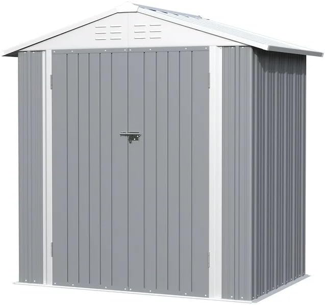 Greesum 6×4FT Outdoor Storage Shed, Metal Patio Storaged Sheds with Lockable Doors, Sheds & Outdoor Storage for Bike, Backyard, Pool and Garden, Gray