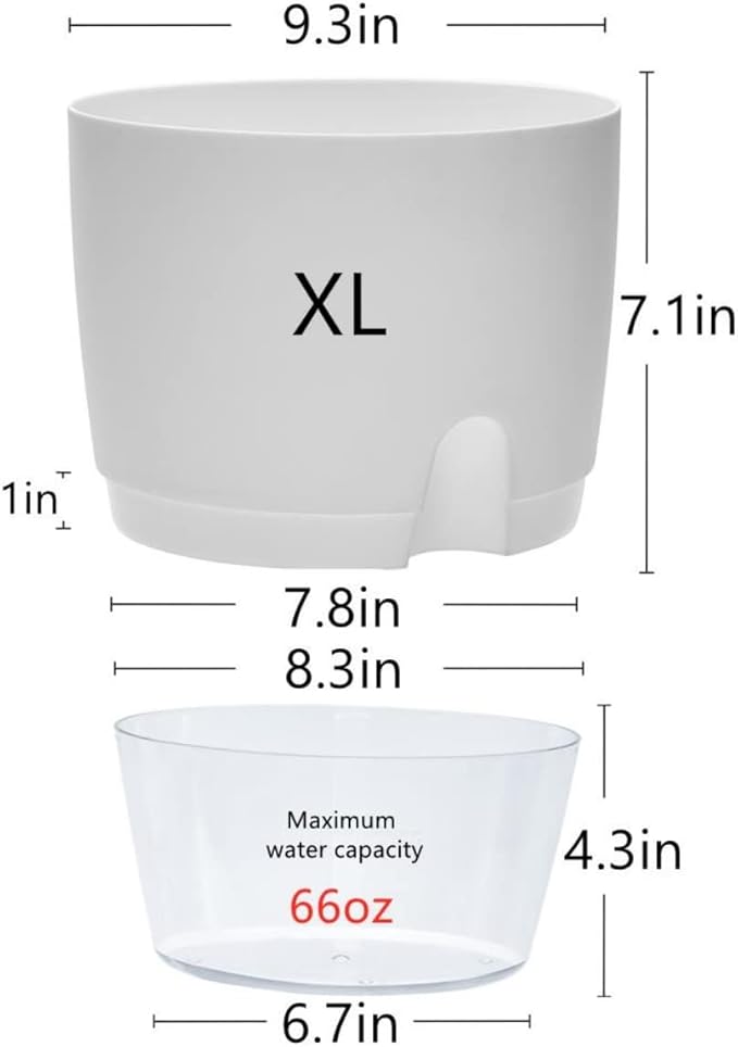 Self Watering Planter for Indoor Plants, 2 Pack 9.3 Inch Flower Pot Modern Decorative Plastic Planter with Extra Large Water Storage for All House Plants, Flowers, Herbs(White)