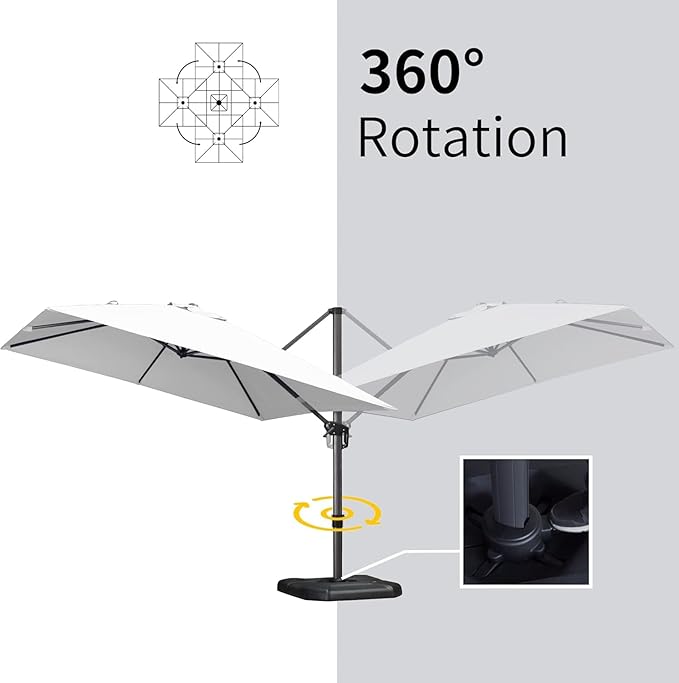 PURPLE LEAF 10' X 13' Patio Umbrella Outdoor Cantilever Rectangle Umbrella Aluminum Offset Umbrella with 360-degree Rotation for Garden Deck Pool Patio White