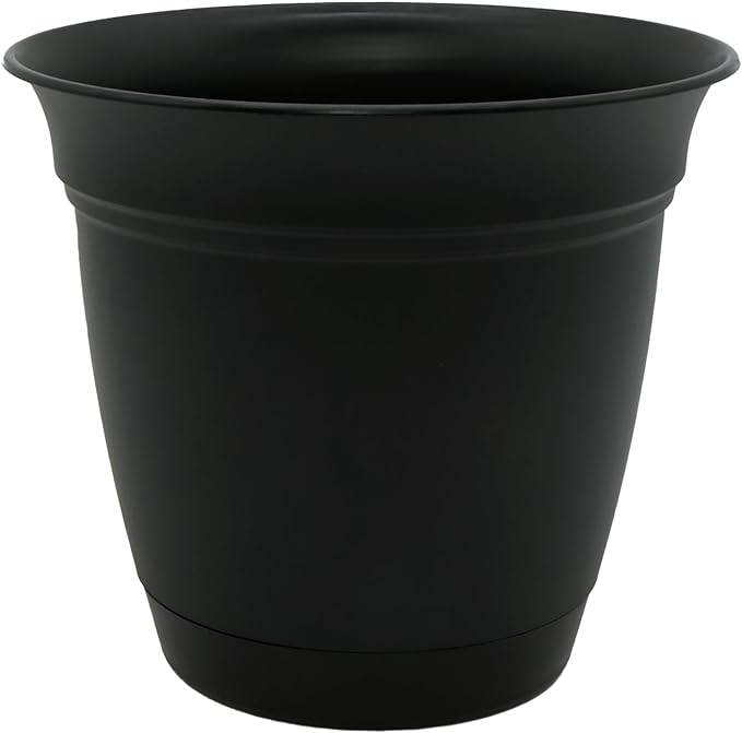 The HC Companies Eclipse Round Planter with Saucer - Outdoor & Indoor Plant Pot with Drainage Holes - Lightweight, UV-Resistant Plastic Pots for Plants, Flowers & Herbs (20" Black, Pack of 1)