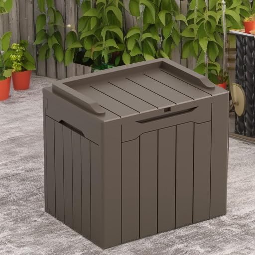Greesum 31 Gallon Resin Deck Box All Weather Outdoor Storage Boxes for Patio Furniture Set,Outdoor Toys,Garden Tools,Brown