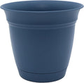 The HC Companies Eclipse Round Planter with Saucer - Outdoor & Indoor Plant Pot with Drainage Holes - Lightweight, UV-Resistant Plastic Pots for Plants, Flowers & Herbs (10" Slate Blue, Pack of 1)