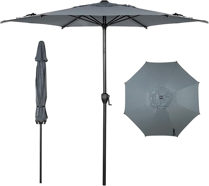 Abba Patio 11FT Lyon Outdoor Patio Umbrella Outdoor Table Umbrella with Push Button Tilt and Crank Market Umbrella 8 Sturdy Ribs UV Protection Waterproof for Garden Deck Backyard Pool Grey