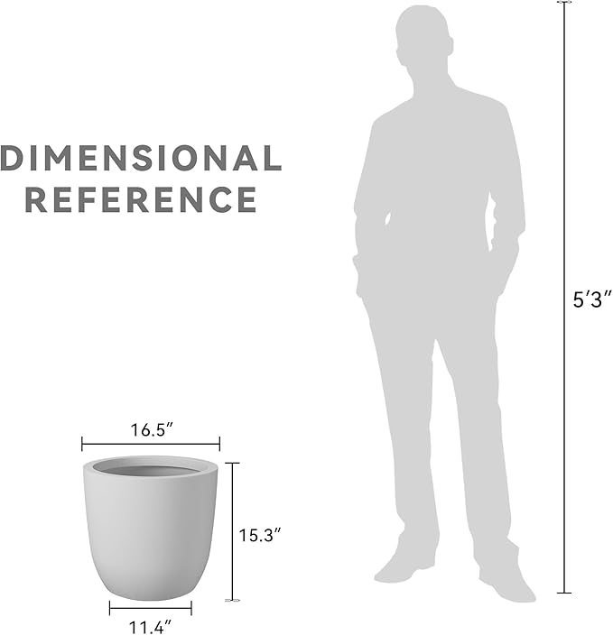 Kante 16.5" Dia Round Concrete Planter, Large Outdoor Modern Indoor Decorative Plant Pots with Drainage Hole and Rubber Plug for Home and Garden, Pure White
