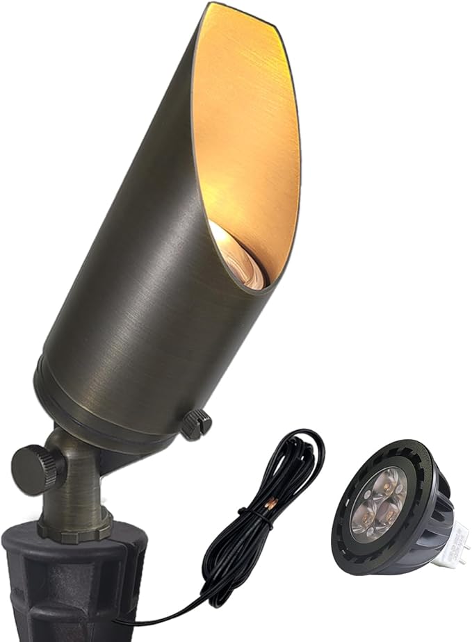 COLOER Die-cast Brass Landscape Spot Lights Outdoor with 5W Aluminum Housing LED MR16 Bulb 2700K 450LM, 12V AC/DC Low Voltage LED Landscape Lighting, Outdoor Directional Up Light(103B, 1-Pack)