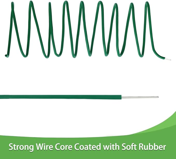 Tenn Well Plant Ties for Climbing Plants, 66 Feet 2.8mm Green Garden Wire Ties for Tomato Plants, Climbing Roses, Trellises, Gardening Supplies (2PCS x 33 Feet)