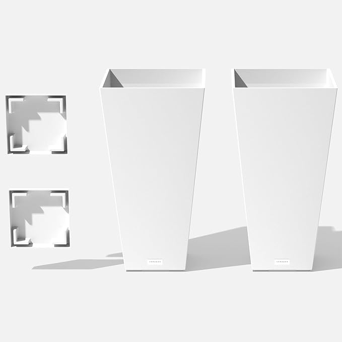 Veradek V-Resin Indoor/Outdoor Taper Planter (White, 26 inch - 2 Pack with 2 Saucer Trays)