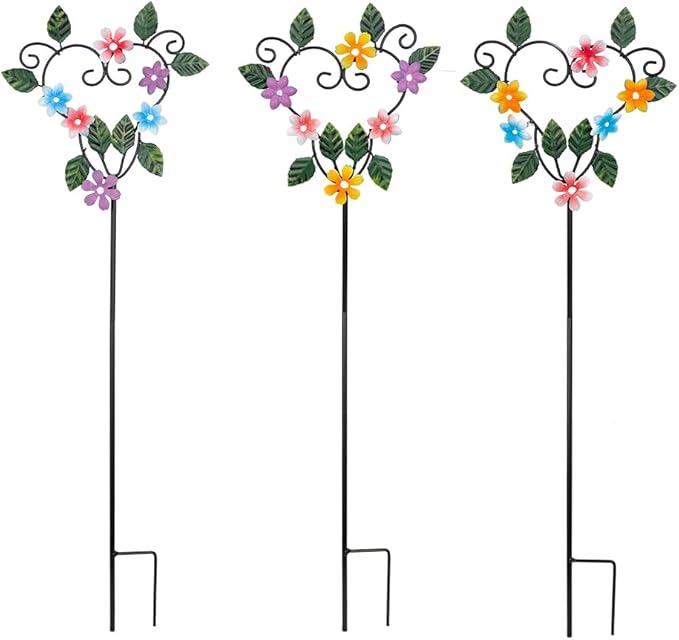 Metal Flowers Decorative Garden Stakes, 22.1 ''H Heart Shape Metal Flowers for Outside Yard Art Garden Stakes,Spring Outdoor Decor Housewarming Present for Women Mom Grandma