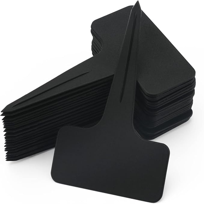 KINGLAKE 100 Pcs Waterproof Thick Plastic Black Plant Tags T Type Nursery Garden Labels