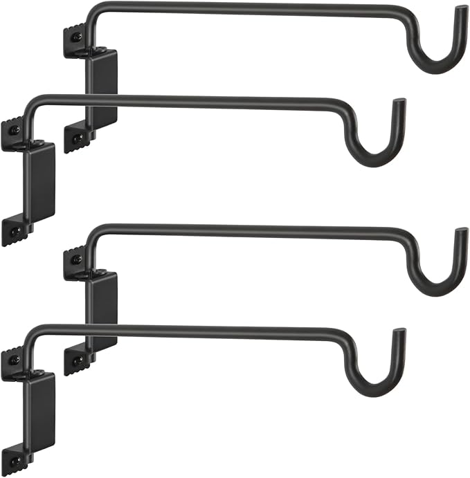 16" 360° Swivel Plant Hanger (4-Pack) - Heavy Duty Solid Steel Wall Hook, 12-Directional Adjustable for Bird Feeders, Outdoor/Indoor Plants, Garden & Patio, Rust-Resistant Black