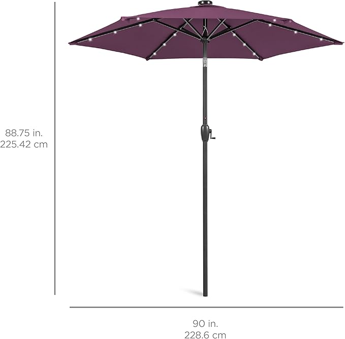 Best Choice Products 7.5ft Outdoor Solar Market Table Patio Umbrella for Deck, Pool w/Tilt, Crank, LED Lights - Amethyst Purple
