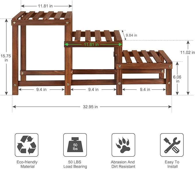 3 Tiers Plant Stand Indoor,Wood Plant Stands for Indoor Plants Multiple,Corner 3 Steps Ladder Plant Shelf High Low Flower Stand Planter Display Rack for Patio Balcony Living Room