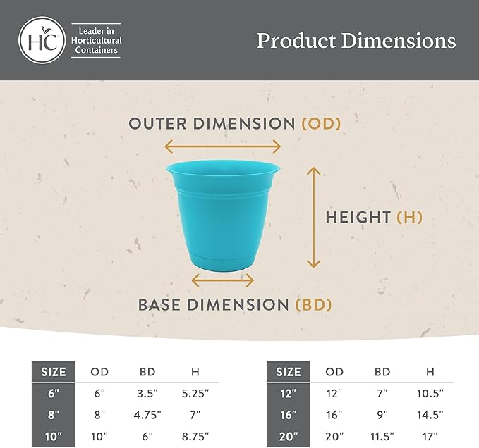 The HC Companies 12 Inch Eclipse Round Planter Pots with Drainage Holes & Attached Saucer, Lightweight UV-Resistant Plastic Indoor & Outdoor Planters, 2-Pack Flower Pots, Garden Home Decor, Sandstone