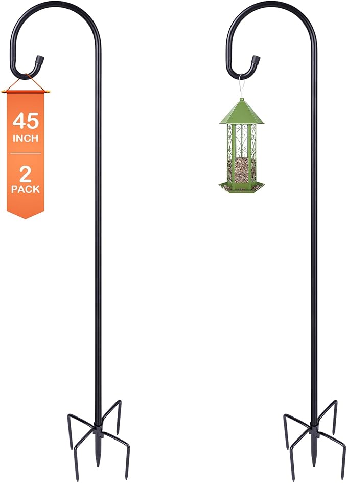 Ottsuls Bird Feeder Pole, 45 INCH Heavy Duty Shepherds Hooks for Outdoor with 5 Prong Base, Adjustable Stand Hanger for Garden Plant, Hummingbird Feeder, Lantern, Hanging Wedding Decor (2 Pack)