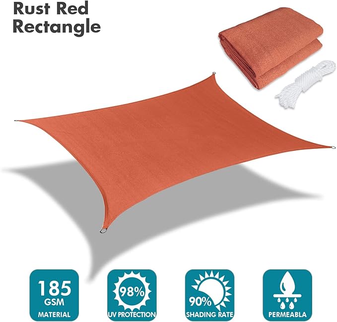 KANAGAWA 6'X24' Rust Red Custom Size Sun Shade Sail Rectangle UV Block Canopy Cover for Patio Backyard Lawn Garden Outdoor (Customized Available)