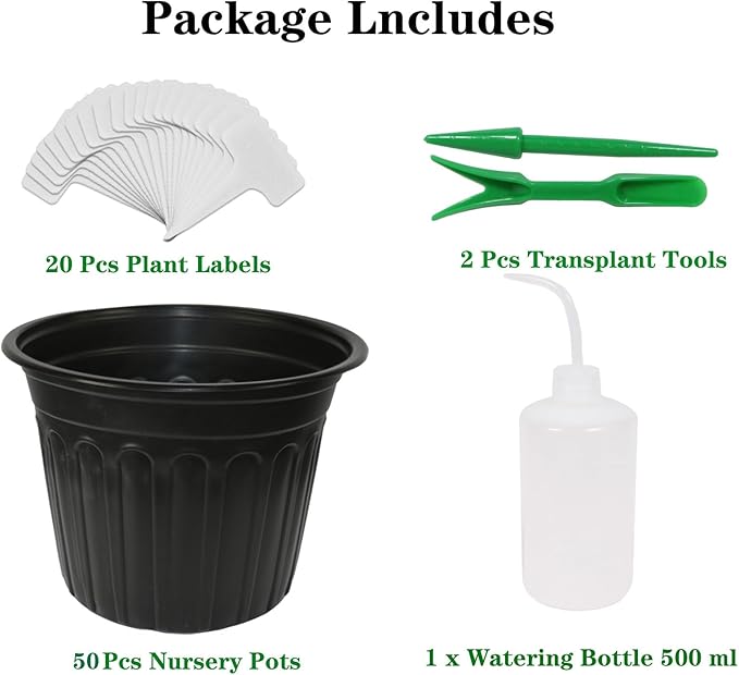 50-Pack 2.5 Gallon Flexible Plastic Plant Pots,Thickened Soft Seed Starting Container for Indoor Outdoor Plants, Seedlings, Vegetables, Succulents and Cuttings