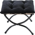 15" Foldable Foot Stool Ottoman with Metal Frame - Washable Black Upholstered Indoor/Outdoor Footrest for Living Room, Bedroom, Patio - Space-Saving Compact Design