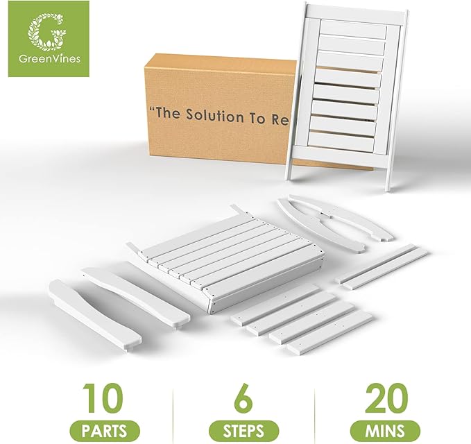 GREENVINES Outdoor Rocking Chairs | Set of 4 | Porch Rocker | HDPE Plastic | White | Oversized Rockers | High Back | Big & Tall | Ladder Back | for Patio Outside Backyard Balcony Garden