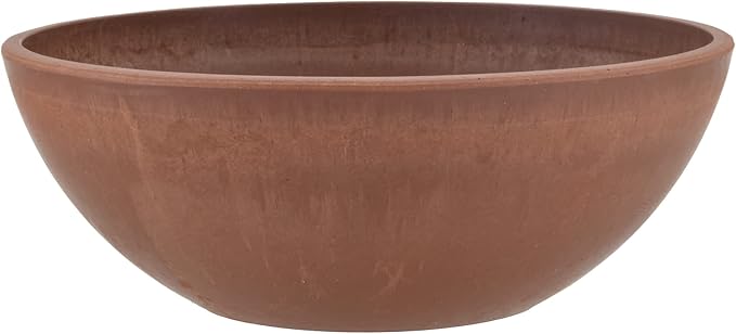 PSW Pot Collection M25TC 8-inch Plastic/Stone/Wood Composite Low Bowl Planter – No Drainage Hole (Drillable), Shallow Indoor/Outer Pot for Succulents, Bonsai, Fairy Gardens, Herbs, Terra Cotta Color