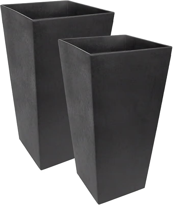 Tierra Verde 2-Pack Indoor & Outdoor Self-Watering Square Planters, Large, Sonata, Black - Planter Containers for Plants and Flowers - Gardening and Landscaping Accessories