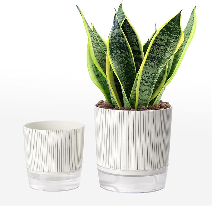 Self Watering Pots for Indoor Plants, Flower Pots, Self Watering Plant Pot-2pcs 4+5.3inch Black Stripes