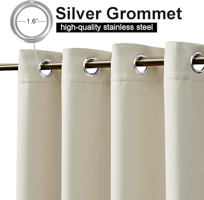 NICETOWN Outdoor Curtains for Patio Waterproof & Windproof 2 Panels, Thermal Insulated Top and Bottom Fixed Rustproof Grommets Light Block Outdoor Curtain Drapes for Pool, Beige, W52 by L95