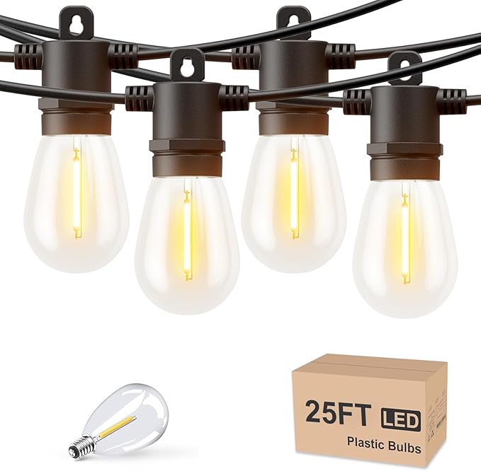 Svater Outdoor String Lights LED 25 FT, Patio Lights for Outside Waterproof IP65 with Shatterproof LED Bulbs, Cafe Bistro Backyard Balcony Hanging Light Warm White