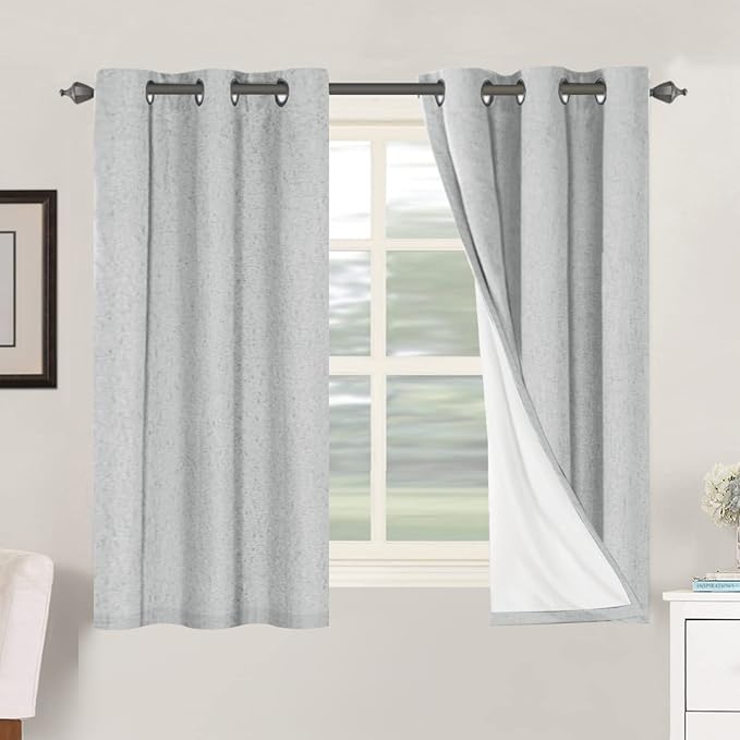 H.VERSAILTEX 100% Blackout Curtains for Bedroom Thermal Insulated Linen Textured Curtains Heat and Full Light Blocking Drapes Living Room Curtains 2 Panel Sets, 42x54 Inch, Glacier Gray
