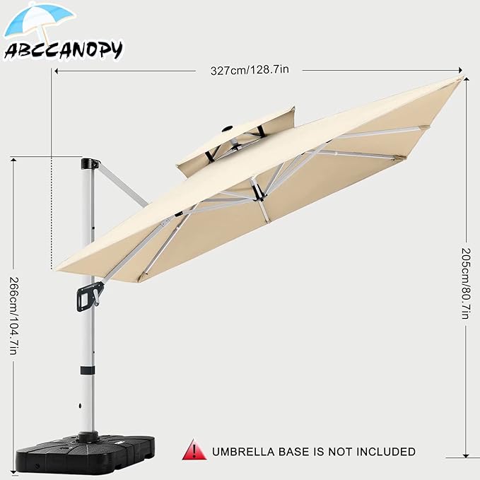 ABCCANOPY Patio Umbrella Cantilever Double Top Outdoor Offset Umbrella with 360° Rotation