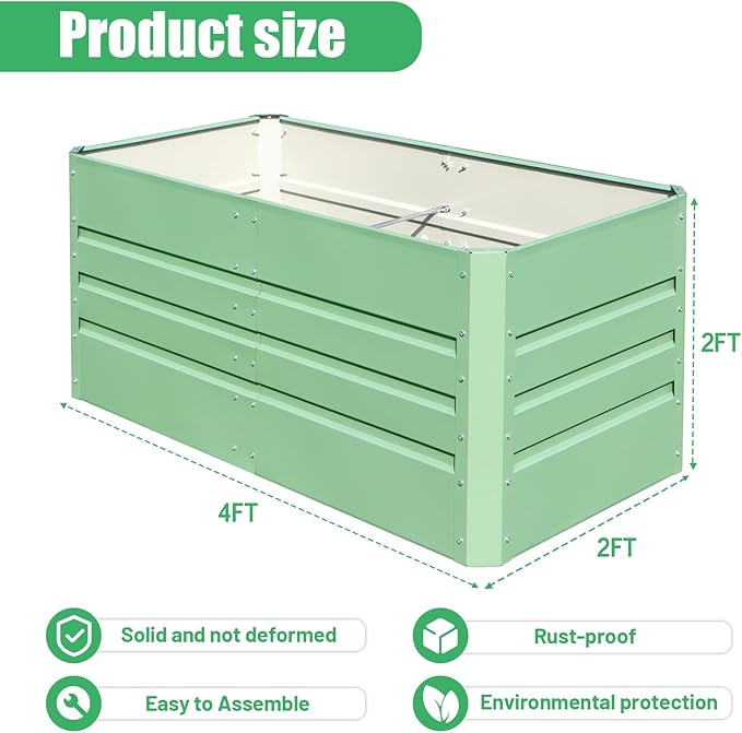 SnugNiture 2 Pcs 4x2x2FT Raised Garden Bed Galvanized Planter Garden Boxes Outdoor, Deep Root Planter Raised Bed for Vegetables Flowers Herbs,Green