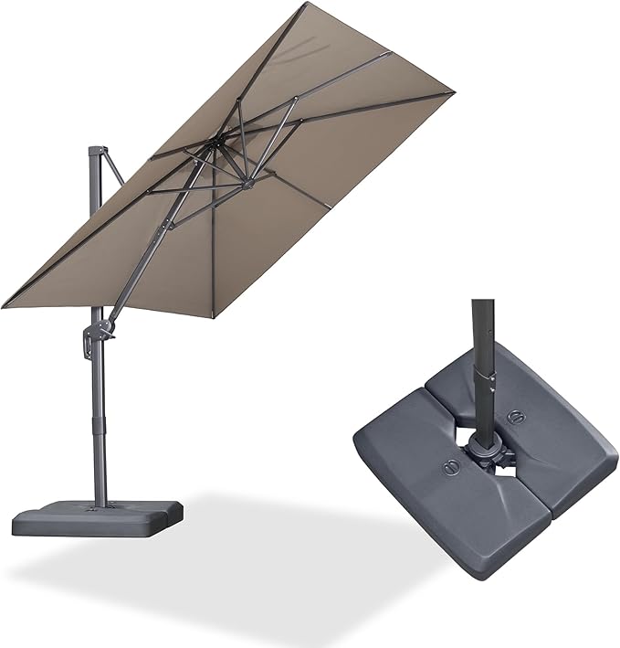 PURPLE LEAF 8 FT Outdoor Umbrella with Base Patio Cantilever Aluminum Umbrella with 3 Years Fade Resistance Recycled Fabric Offset Square with 360-degree Rotation for Deck Pool Garden, Ash Mocha