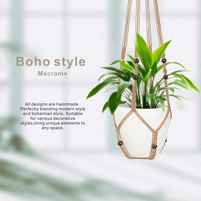 3 Pack Macrame Plant Hanger,Hanging Plant Holder, Boho Home Decor Hanging Basket with Wood Beads,Hanging Planters for Indoor Plants,Plant Hanger Indoor 35"/29"/23" Brown (POTS NOT Included)