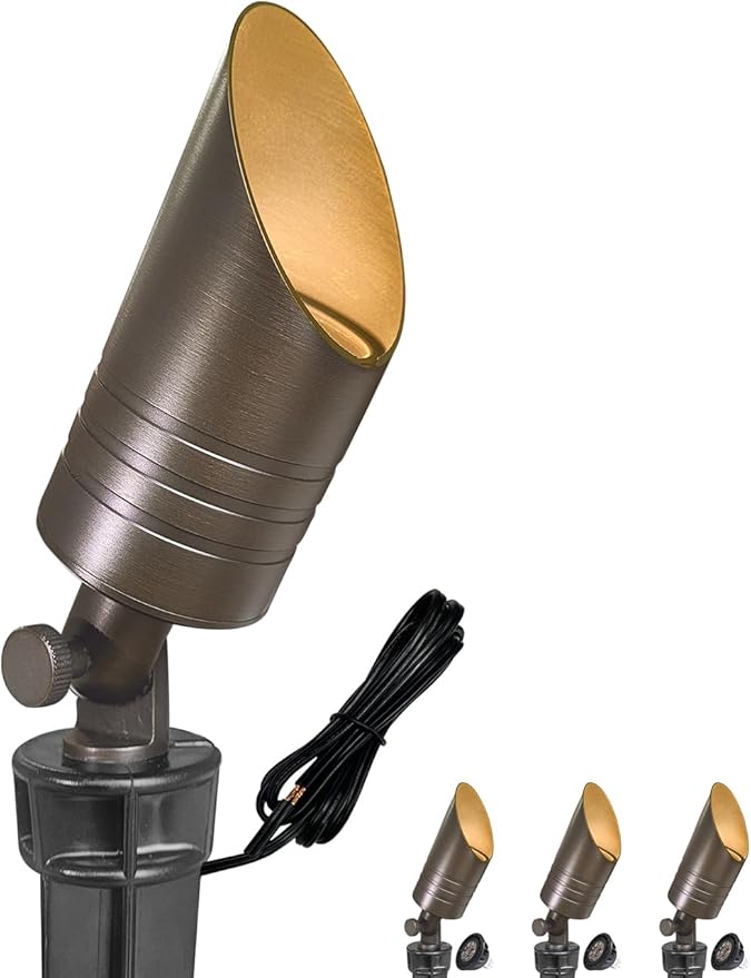 MALORY Brass Landscape Spot Lights,12V AC/DC Low Voltage LED Landscape Lighting,Waterproof Spot Up Light for Garden,Patio and Yard (S05-Bronze, 4-Pack with Bulb)