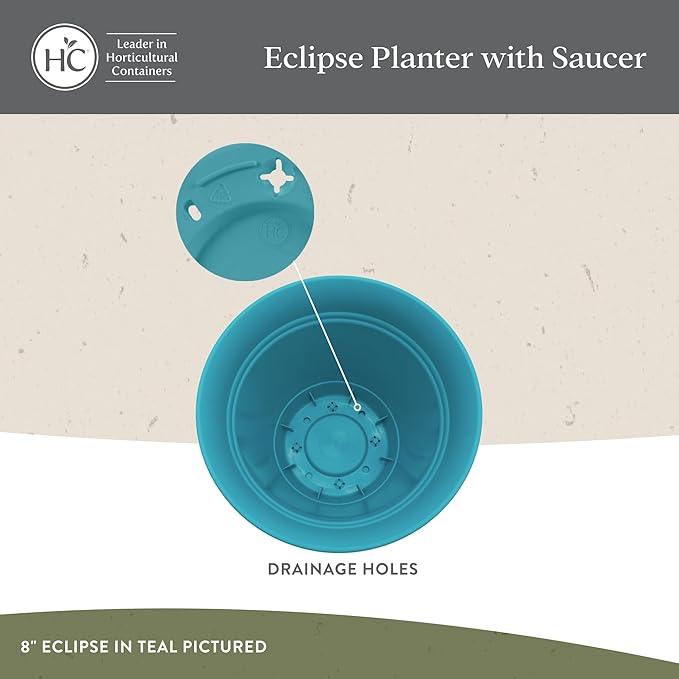 The HC Companies 10 Inch Eclipse Round Planter Pots with Drainage Holes & Attached Saucer, Lightweight UV-Resistant Plastic Indoor & Outdoor Planters, 2-Pack Flower Pots, Garden Home Decor, Warm Gray