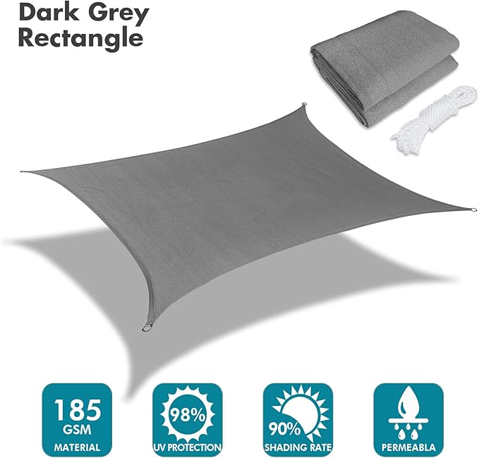 KANAGAWA 12'X24' Dark Gray Custom Size Sun Shade Sail Rectangle UV Block Canopy Cover for Patio Backyard Lawn Garden Outdoor (Customized Available)