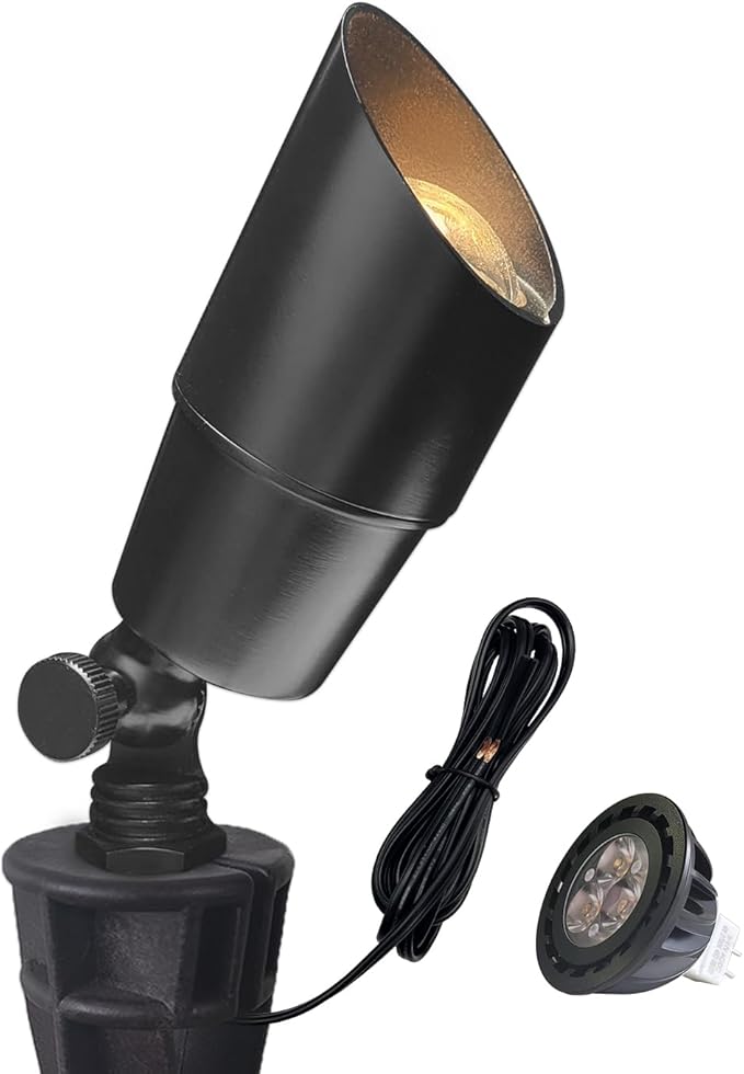 COLOER Brass Low Voltage Landscape Spotlight(Black) 1-Pack with 5W Aluminum Housing MR16 LED Bulb 2700K 450LM CRI85+,12V AC/DC Outdoor Uplighting, Directional Garden Patio Spot Up Light(101B-Black)