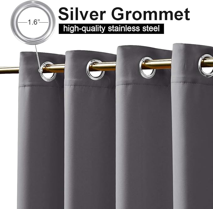 NICETOWN 2 Panels Outdoor Curtains for Patio Waterproof 108" Length, Thermal Insulated Rustproof Top and Bottom Grommet Fixed Weighted Blackout Outdoor Drapes for Porch/Gazebo, Grey, W84 x L108