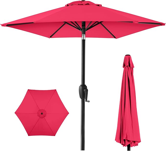 Best Choice Products 7.5ft Heavy-Duty Round Outdoor Market Table Patio Umbrella w/Steel Pole, Push Button Tilt, Easy Crank Lift - Hot Pink