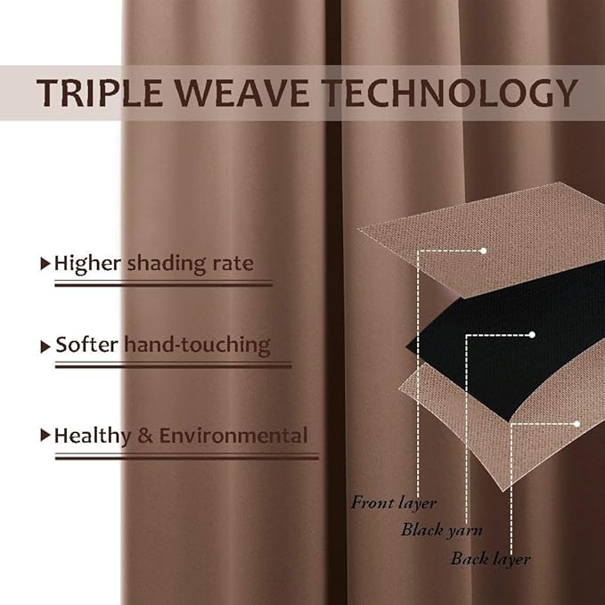 NICETOWN 2 Panels Weighted Blackout Curtains Patio Waterproof, Thermal Insulated Stainless Steel Top and Bottom Grommet Wind-Break Outdoor Drapes Keep Privacy for Pergola, W52 by L84, Tan-Khaki