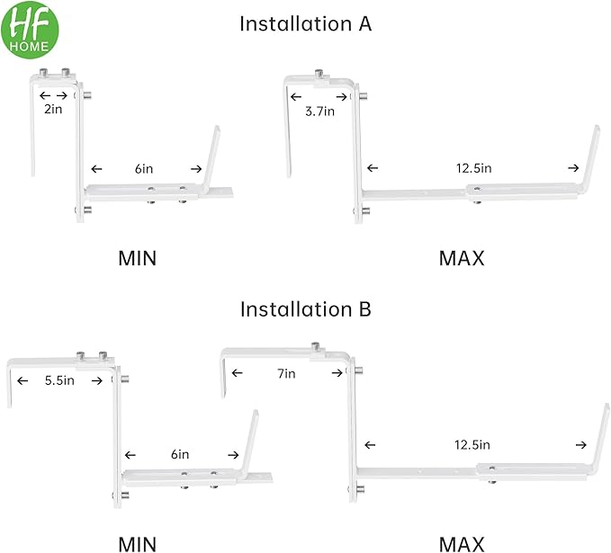 HFHOME Set of 6 Adjustable Window Planter Box Brackets, White Brackets for Window Boxes Planters, Planter Shelving with Adjustable Size The Width of The Bottom of The Planter Box (Patent Registered)
