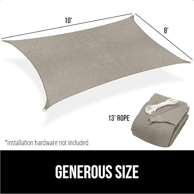GORILLA GRIP Heavy Duty Sun Shade, UV Protection Fade Tear and Rust Resistant Rectangle Sunshade Canopy, Curved Edges Blocks Sunlight, Breathable Sail, Outdoor Patio, Lawn Garden, 8x10 FT Gray