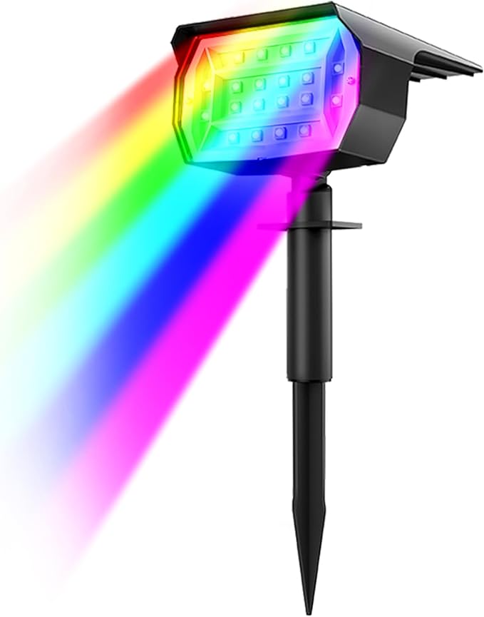 nipify 1 Pack Solar Spot Lights Outdoor Color Changing, 7 Modes Halloween RGB Solar Powered Waterproof Spotlight, Landscape Lighting for Outside Yard Garden Pathway