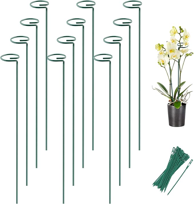Joyhalo 12 Pack Plant Support Stakes 24 Inch, Plant Stakes, Flower Stakes with 24 Twist Ties, Garden Sticks for Plants Iris, Dahlia, Gladiolus, Amaryllis, Rose, Sunflower, Tomato, Sapling Etc