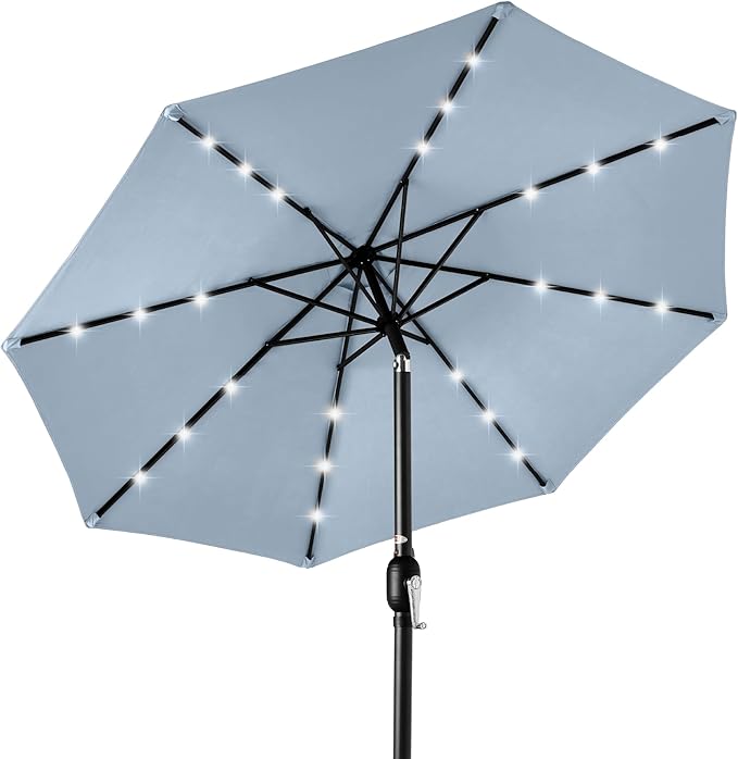 Best Choice Products 10ft Solar Polyester LED Lighted Patio Umbrella w/Tilt Adjustment and UV-Resistant Fabric