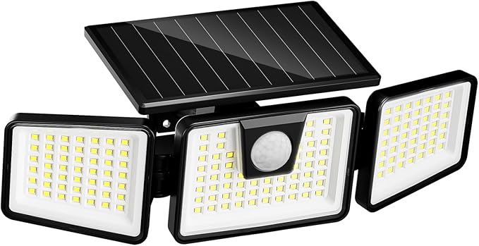 INCX Solar Motion Sensor Lights Outdoor, 3 Heads Security Lights Solar Powered, 156 LED Flood Light Motion Detected Spotlight for Patio Yard Garage Entryways, IP65 Waterproof 1 Pack