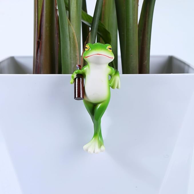Miniature Frog Figurines Plant Decorations for Pots, Small Frog Statue Outdoor Gifts Women Garden Decor Planter Hugger for Flower,Yard,Lawn Ornament,2.82"x1.12"x5.22