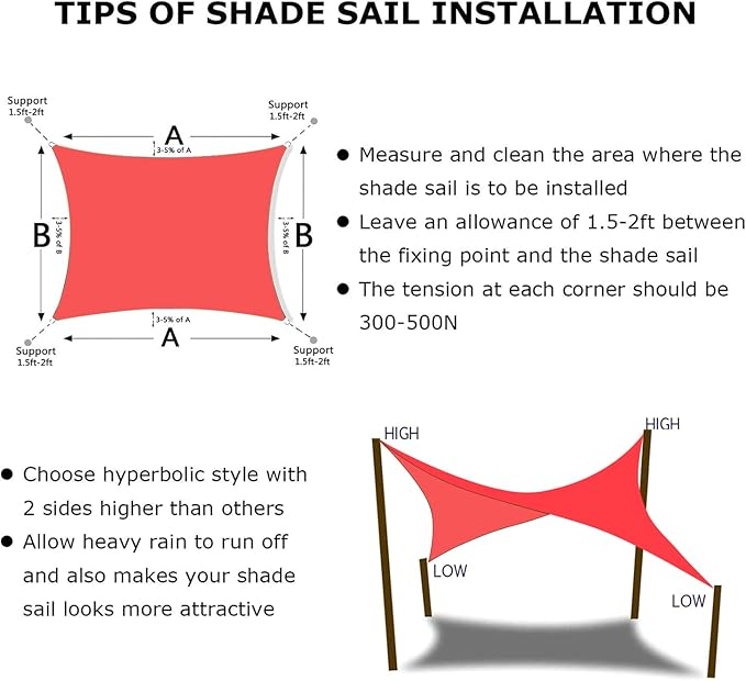 KANAGAWA Sun Shade Sail 8'x10' Scarlet Rectangle UV Block Canopy Awning Shelter Fabric Cloth Screen for Outdoor Patio Garden Backyard