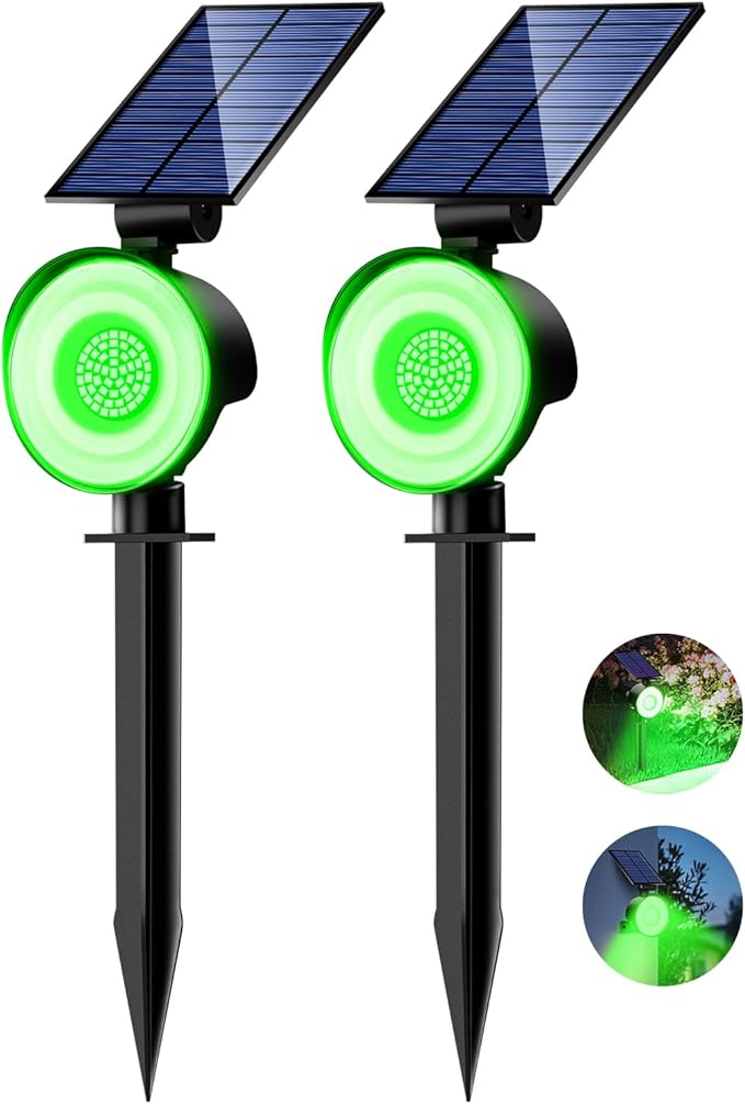 nipify 2 Pack Solar Spot Lights Outdoor Waterproof, Solar Spotlight Light for Outside Yard Landscape Lighting Pathway Lights Wall Auto On/Off, Green